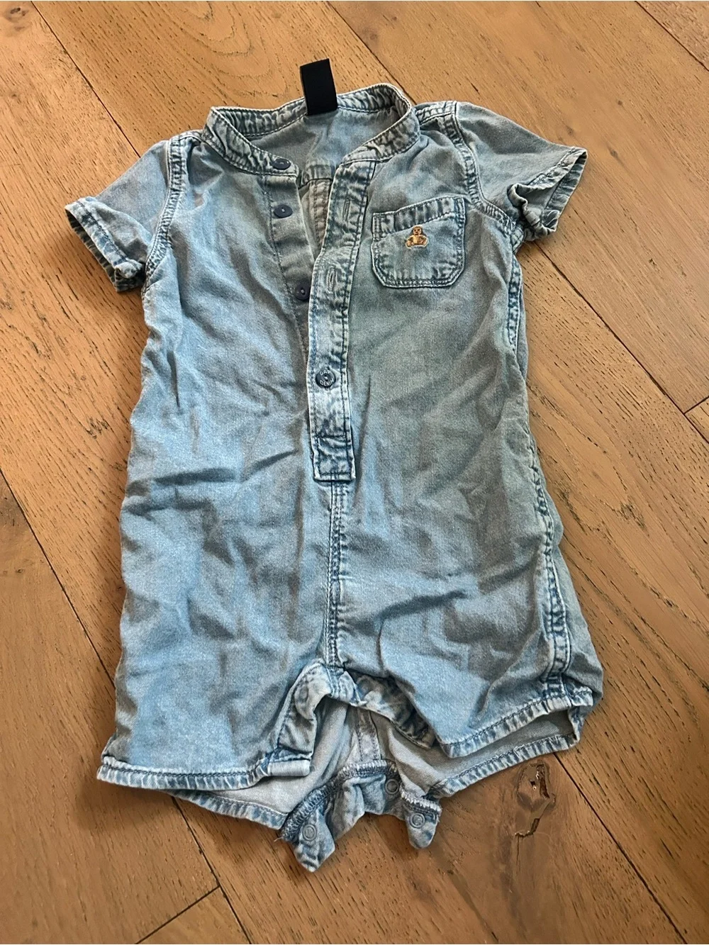 Light Wash Denim Baby GAP Romper with Chest Pocket